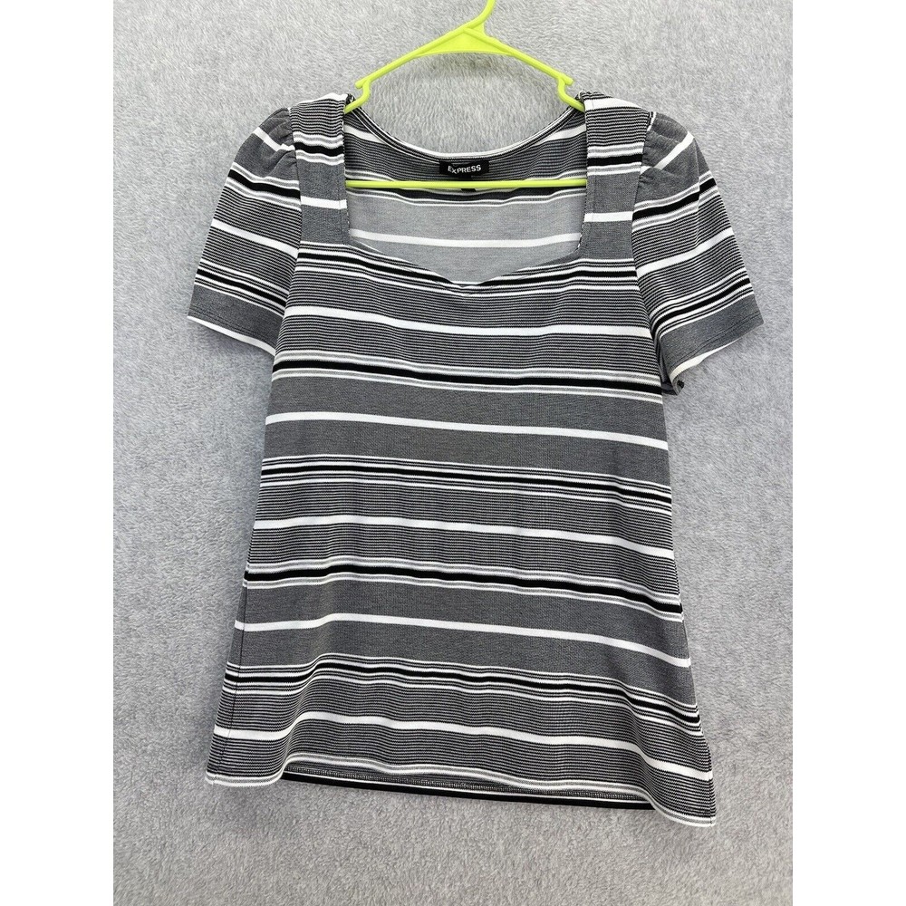 Express Women's Blouse Short Sleeve Striped Square Neck Size Large Puff sleeve